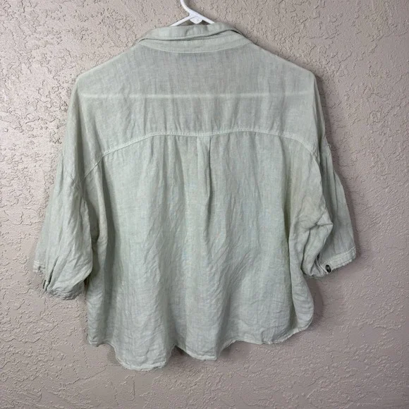ZARA Womens 100% Linen Top Cropped Button Up Size L  Pockets Lagenlook Slouchy - Picture 3 of 9